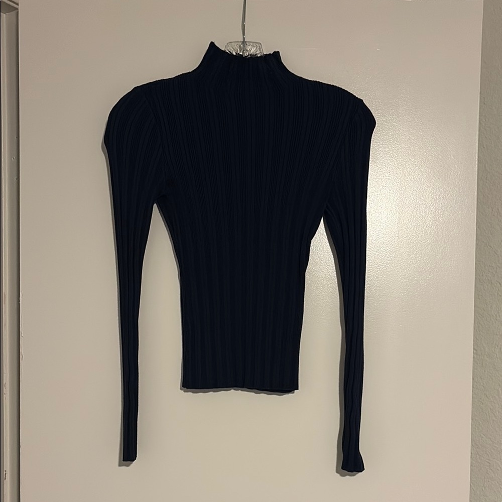 Abercrombie & Fitch Navy Blue Ribbed Long Sleeve Mock Neck Top